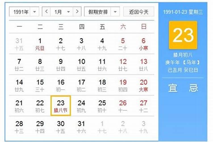 1991年腊八农历